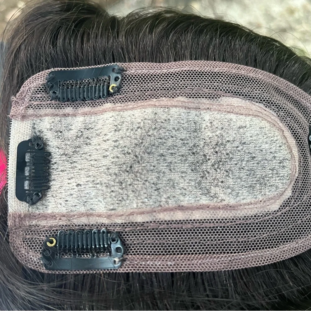 100% HUMAN HAIR TOPPER WIG CLIP IN TOUPE DARK BROWN SHORT GUC SMALL BASE